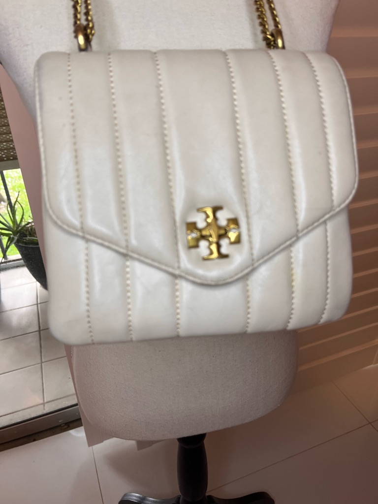 Tory Burch Beige Quilted Leather Crossbody With Gold Hardware